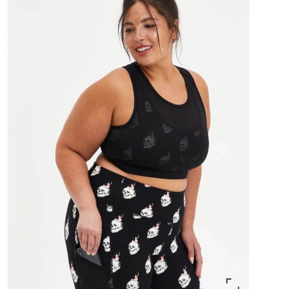 NWT Black Sports Bra with Flaming Skulls - Picture 3 of 5